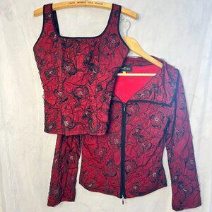 Vintage Cartise Red and Black zip up Jacket and matching tank top